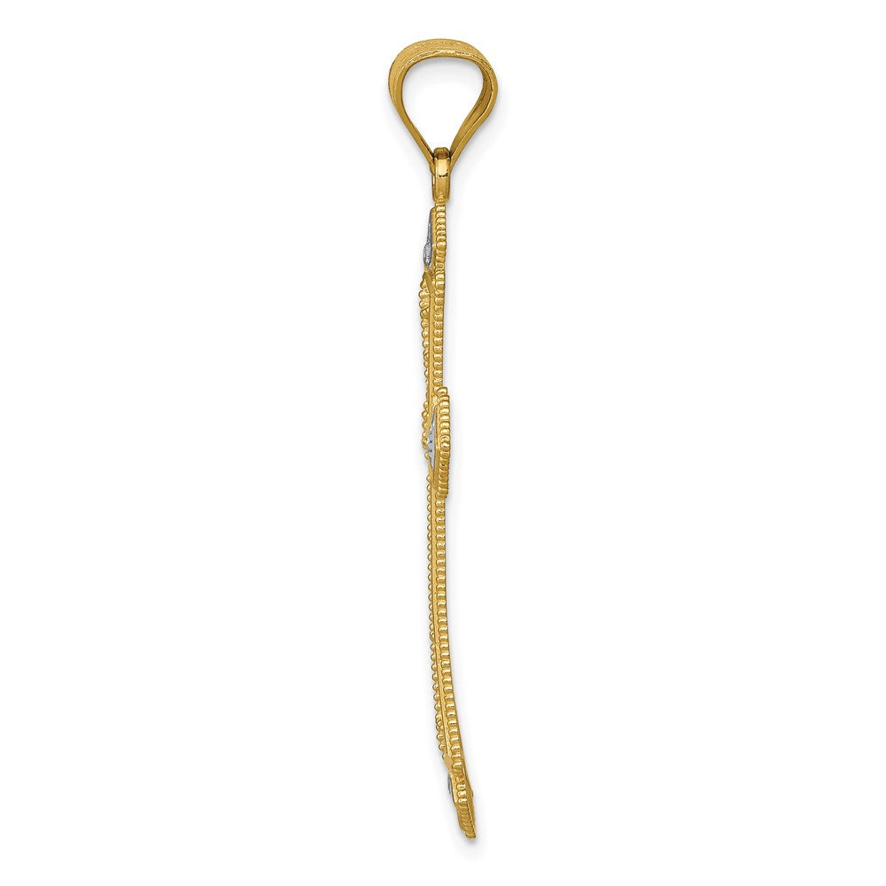 14K Yellow & Rhodium W/Rhodium Diamond-Cut Cross Pendant