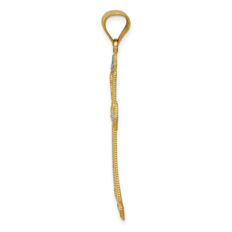 14K Yellow & Rhodium W/Rhodium Diamond-Cut Cross Pendant