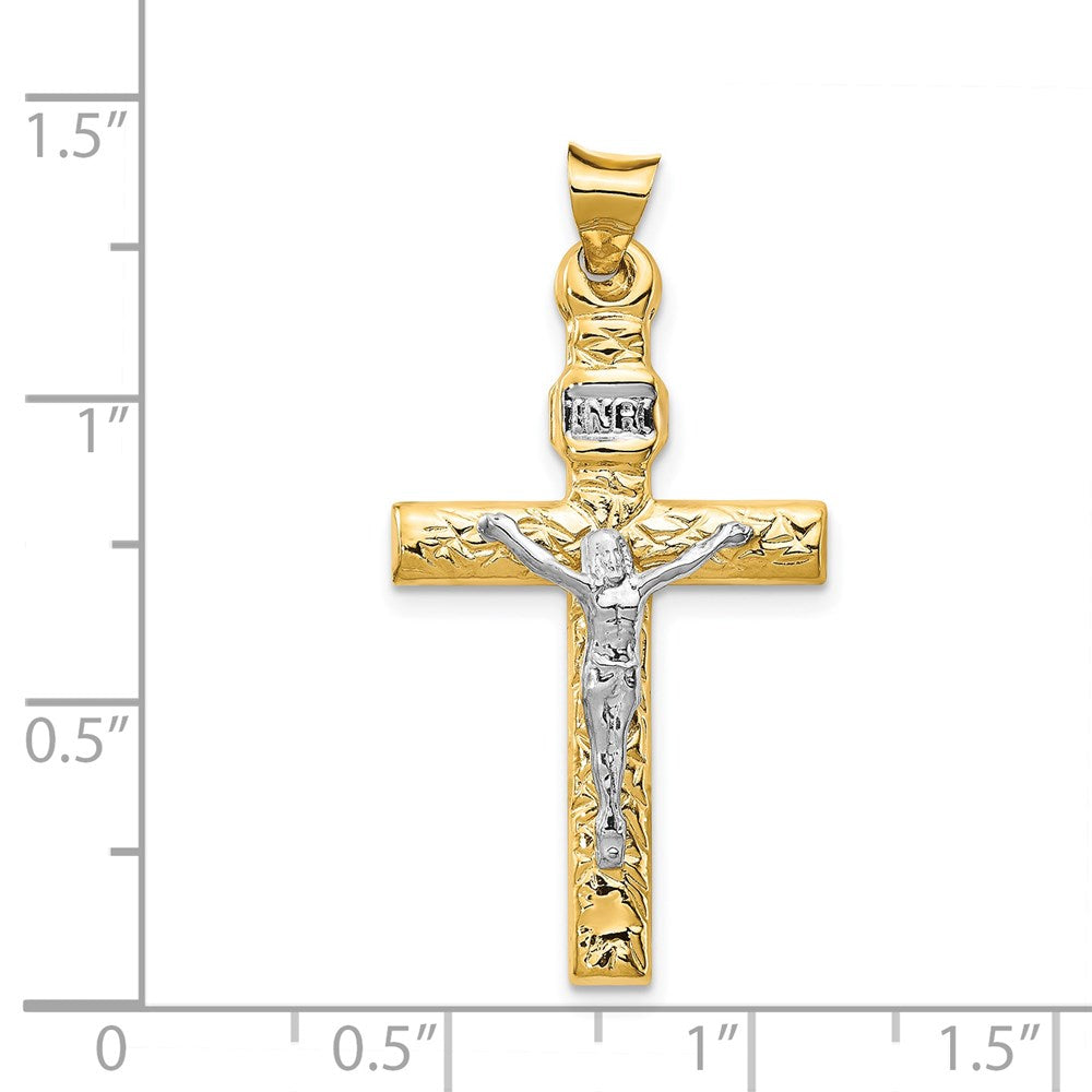 14K Two-Tone And Rhodium Inri Crucifix Pendant