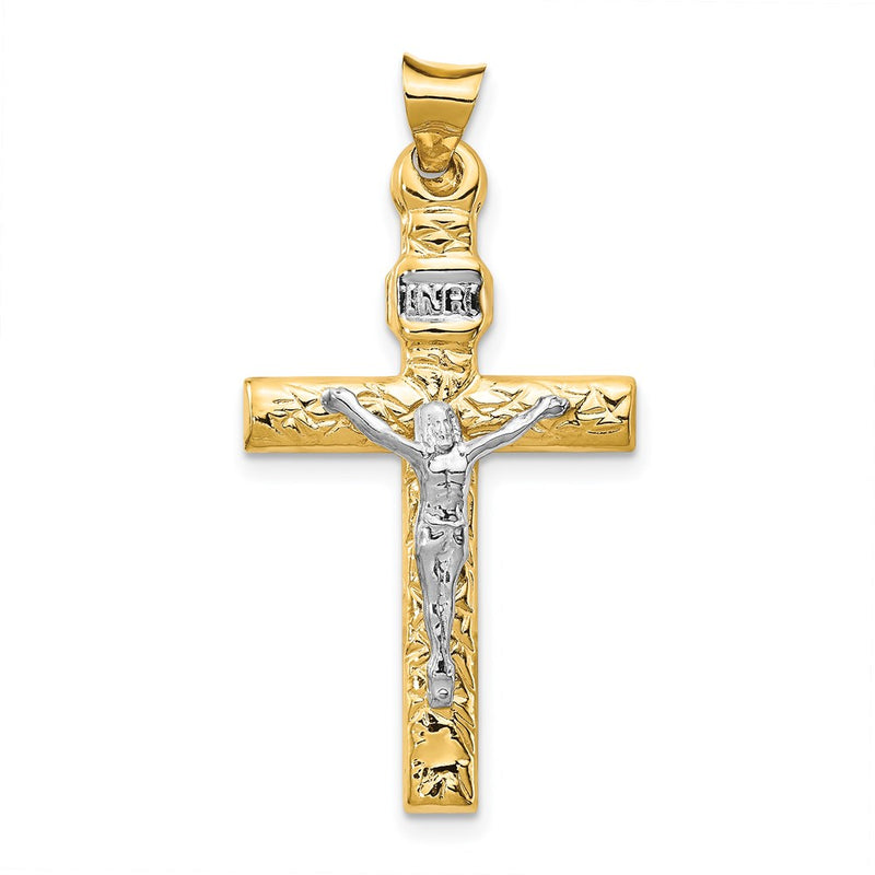 14K Two-Tone And Rhodium Inri Crucifix Pendant