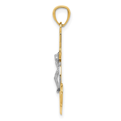 14K Yellow & Rhodium W/Rhodium Polished Mariners Crucifix Pendant