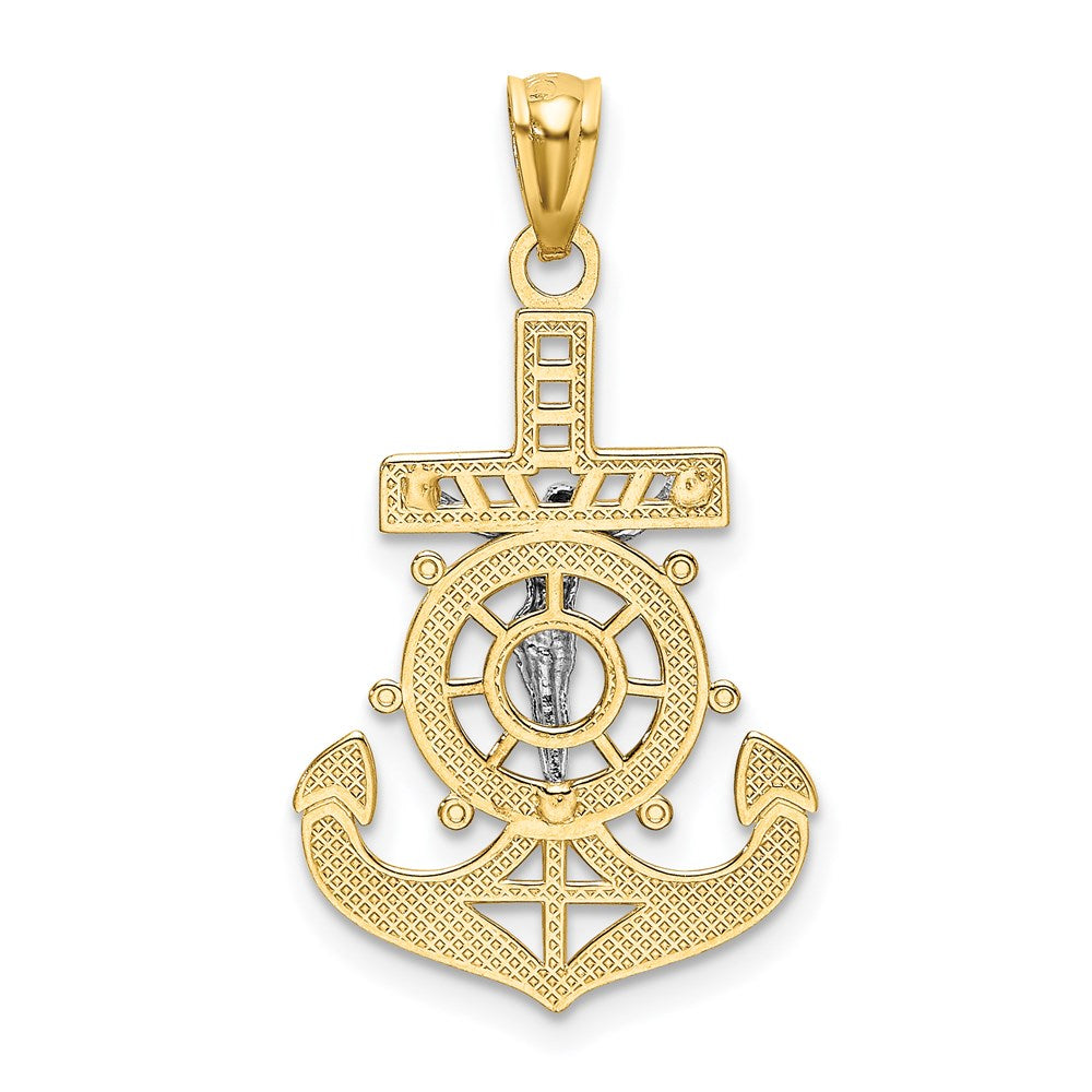 14K Yellow & Rhodium W/Rhodium Polished Mariners Crucifix Pendant