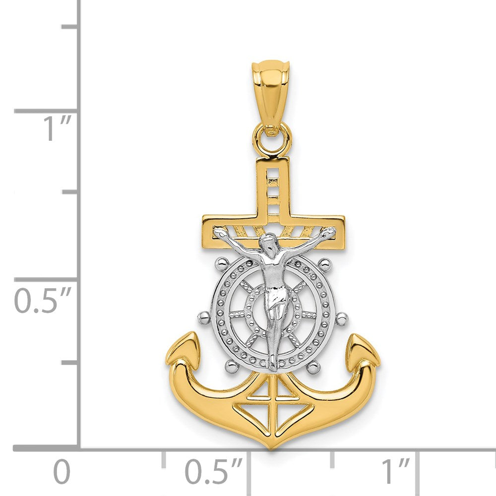 14K Yellow & Rhodium W/Rhodium Polished Mariners Crucifix Pendant