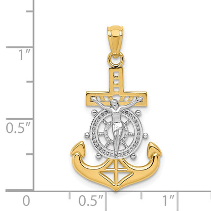 14K Yellow & Rhodium W/Rhodium Polished Mariners Crucifix Pendant