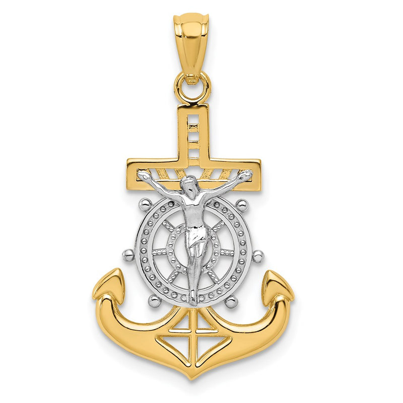 14K Yellow & Rhodium W/Rhodium Polished Mariners Crucifix Pendant