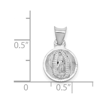14K White Gold Our Lady Of Guadalupe Semi-Solid Round Pendant