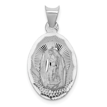 14K White Gold Our Lady Of Guadalupe Semi-Solid Oval Pendant