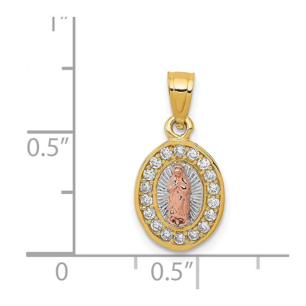 14K Two-Tone W/White Rhodium D/C Cz Lady Guadalupe Pendant