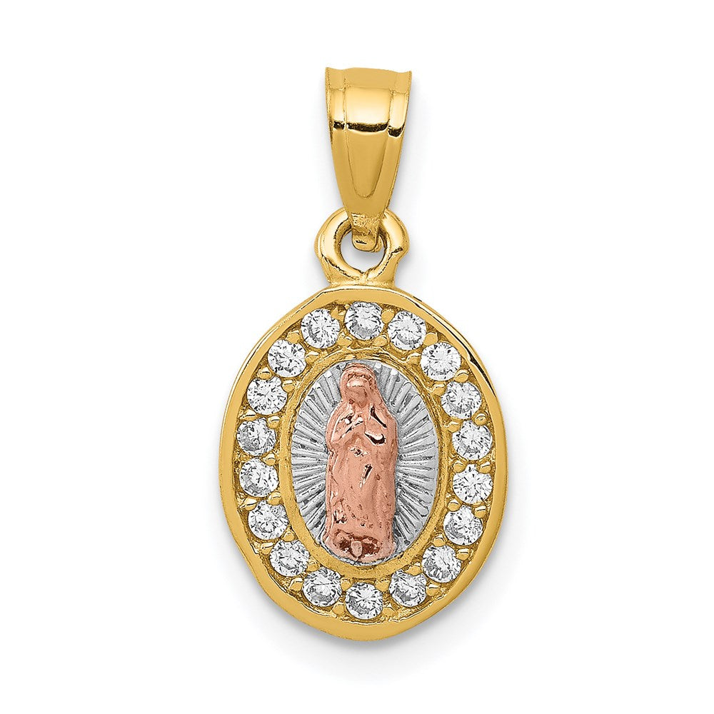14K Two-Tone W/White Rhodium D/C Cz Lady Guadalupe Pendant