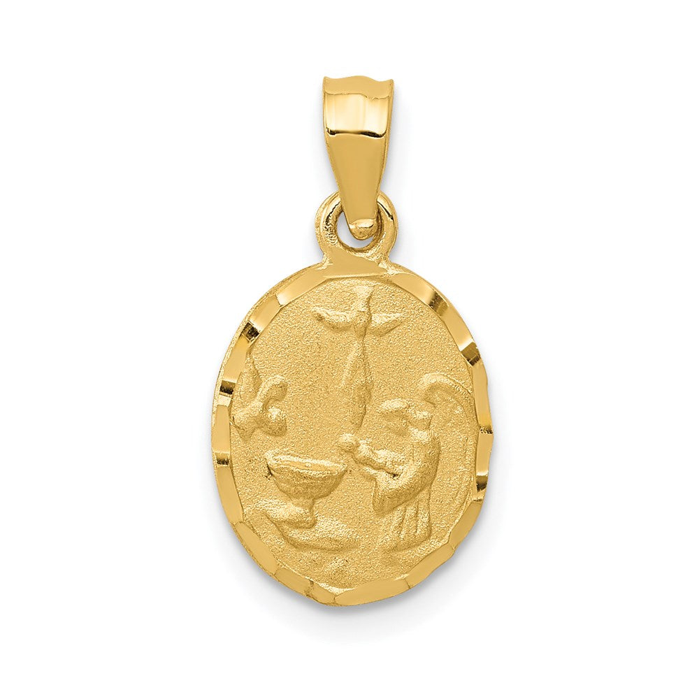14K Yellow Gold Satin / Diamond-Cut Baptism Pendant
