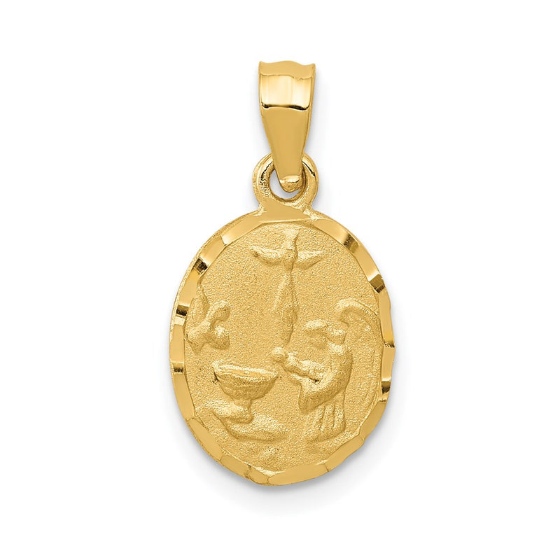 14K Yellow Gold Satin / Diamond-Cut Baptism Pendant