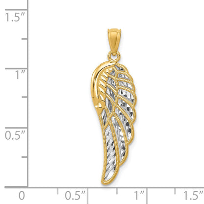 14K Yellow & Rhodium W/ Polished Two Level Angel Wing Pendant