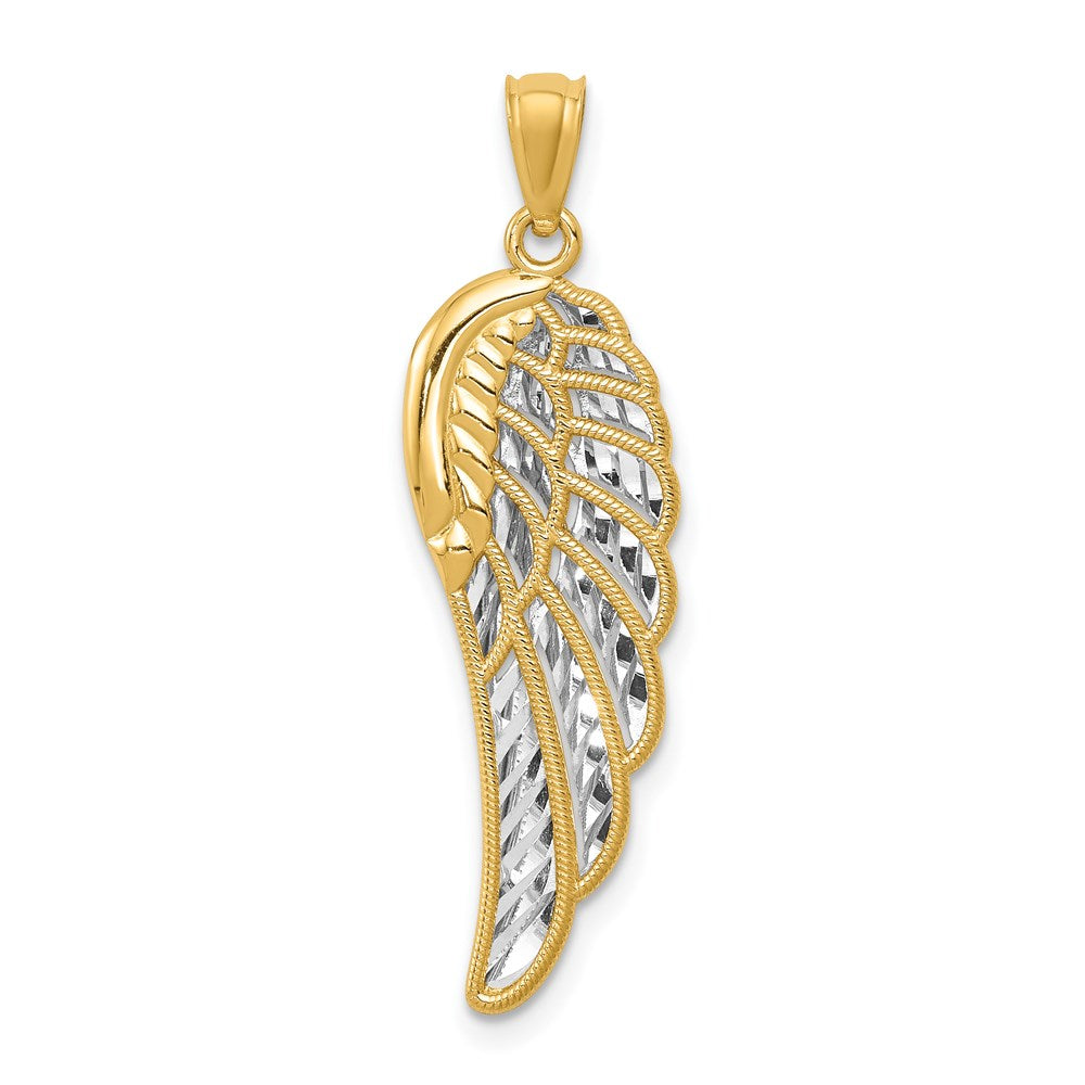14K Yellow & Rhodium W/ Polished Two Level Angel Wing Pendant
