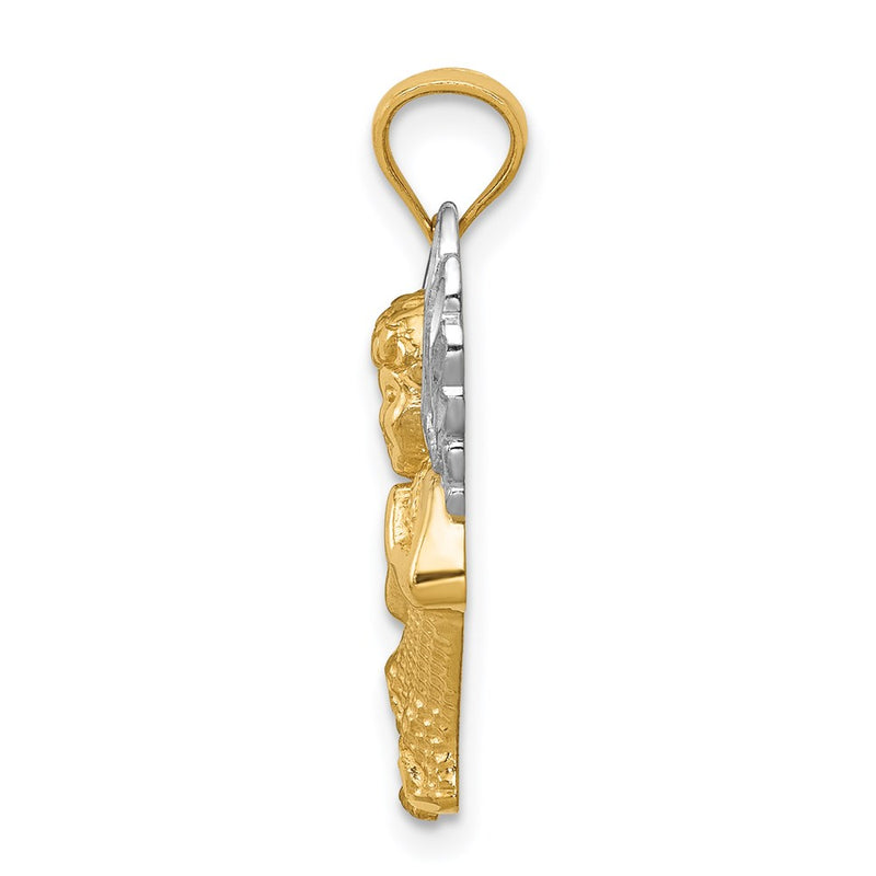 14K Yellow & Rhodium W/Rhodium Diamond-Cut Praying Angel Pendant