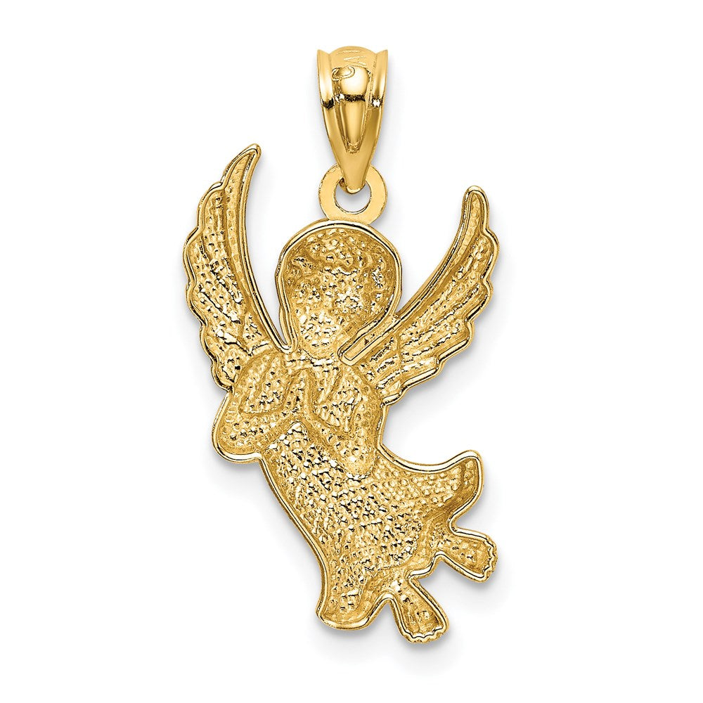 14K Yellow & Rhodium W/Rhodium Diamond-Cut Praying Angel Pendant