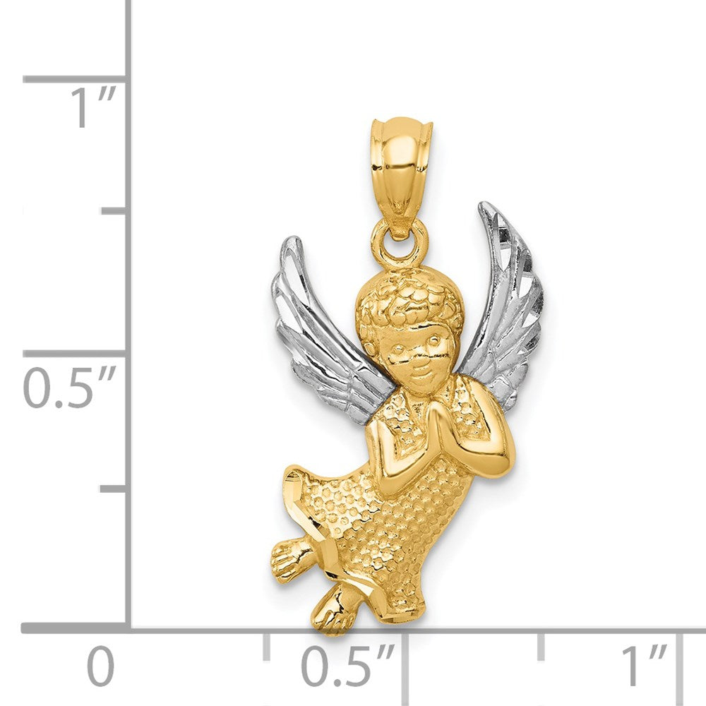 14K Yellow & Rhodium W/Rhodium Diamond-Cut Praying Angel Pendant