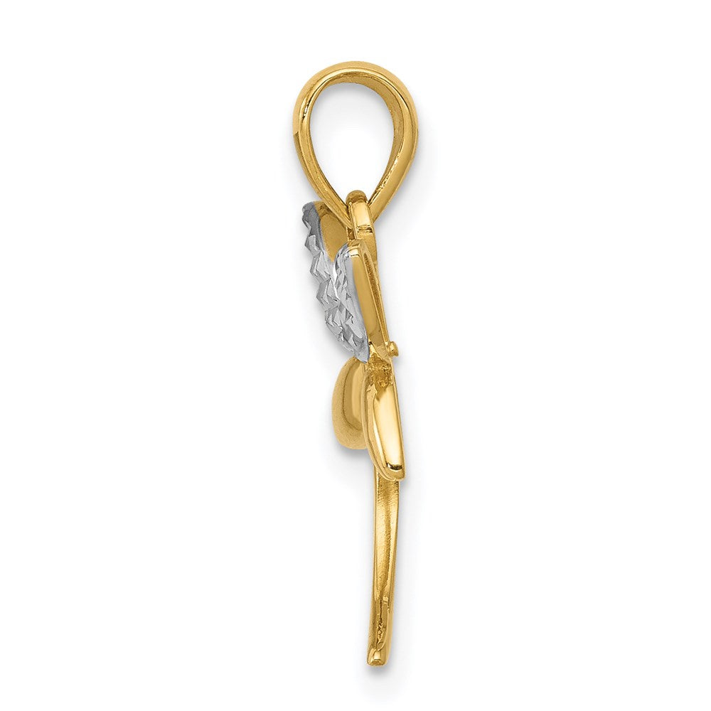 14K Yellow & Rhodium W/Rhodium D/C And Polished Dragonfly Pendant