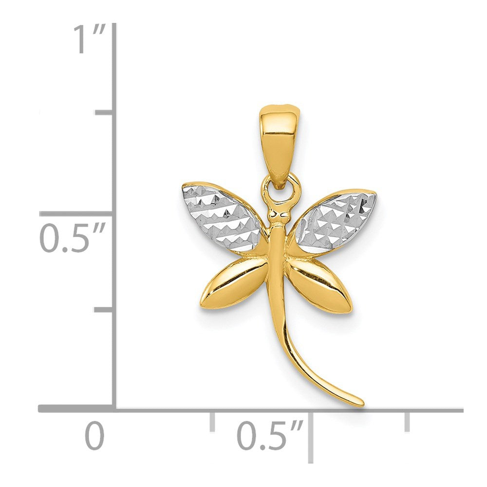 14K Yellow & Rhodium W/Rhodium D/C And Polished Dragonfly Pendant