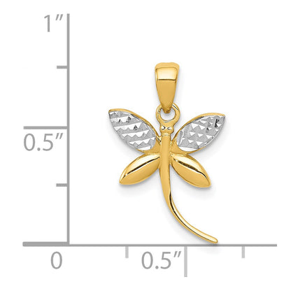 14K Yellow & Rhodium W/Rhodium D/C And Polished Dragonfly Pendant