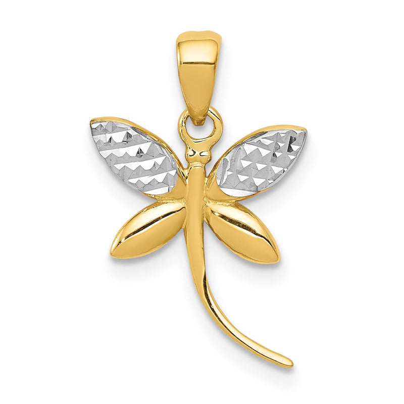 14K Yellow & Rhodium W/Rhodium D/C And Polished Dragonfly Pendant