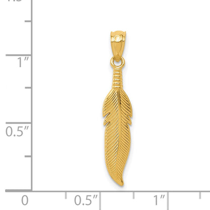 14K Yellow Gold Polished Feather Pendant