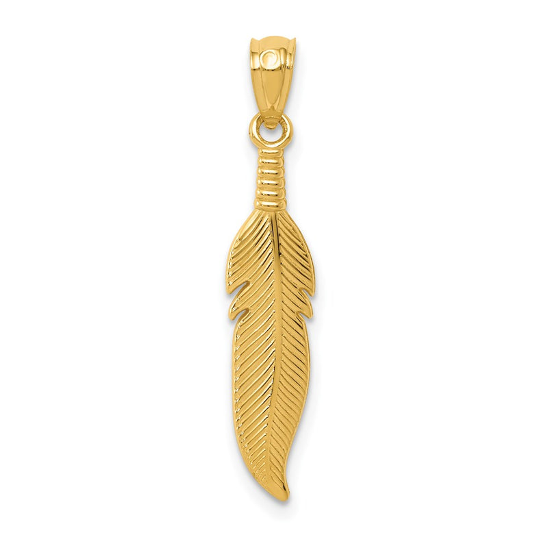 14K Yellow Gold Polished Feather Pendant
