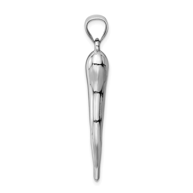 14K White Gold Hollow 3D Italian Horn Pendant