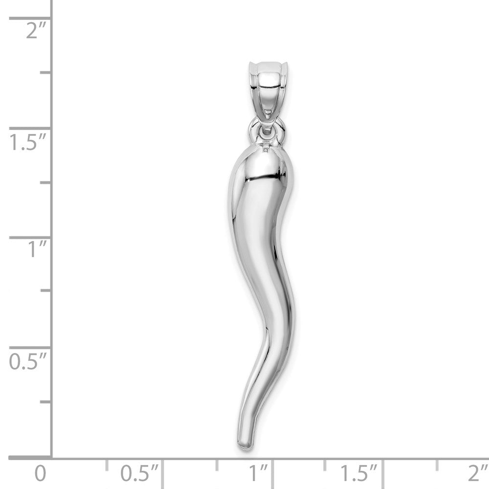 14K White Gold Hollow 3D Italian Horn Pendant