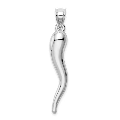 14K White Gold Hollow 3D Italian Horn Pendant