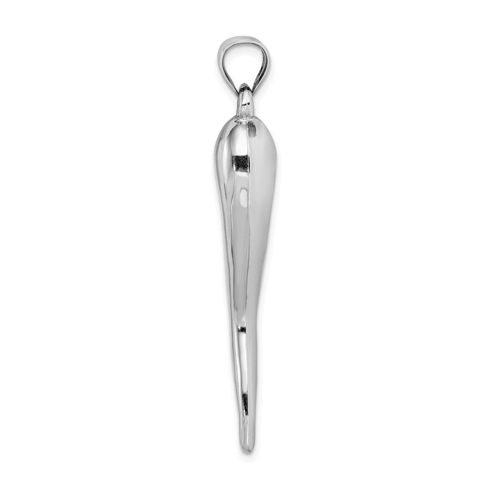 14K White Gold Hollow 3D Italian Horn Pendant