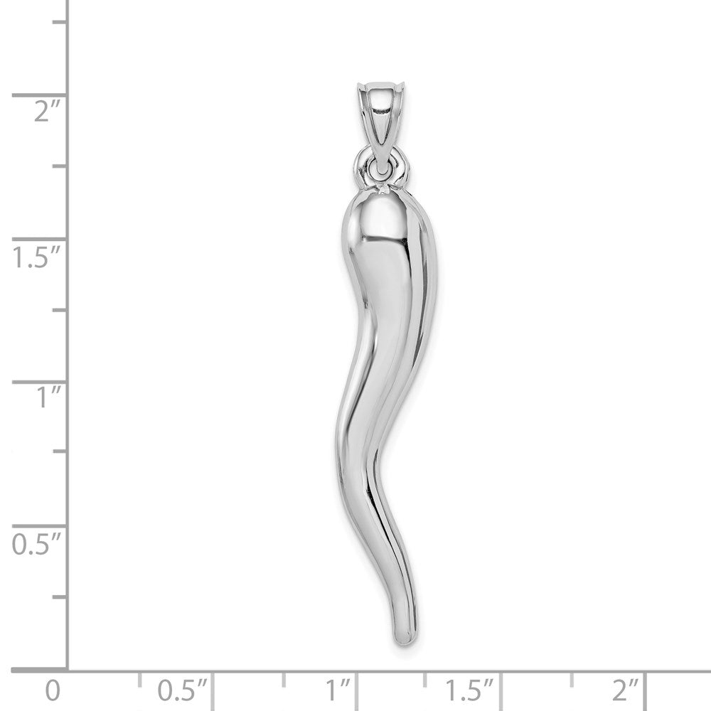 14K White Gold Hollow 3D Italian Horn Pendant