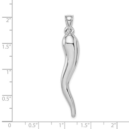 14K White Gold Hollow 3D Italian Horn Pendant