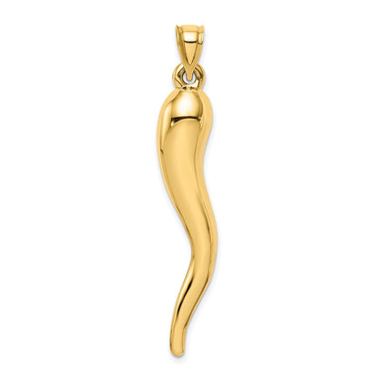 14K Yellow Gold Hollow 3D Italian Horn Pendant