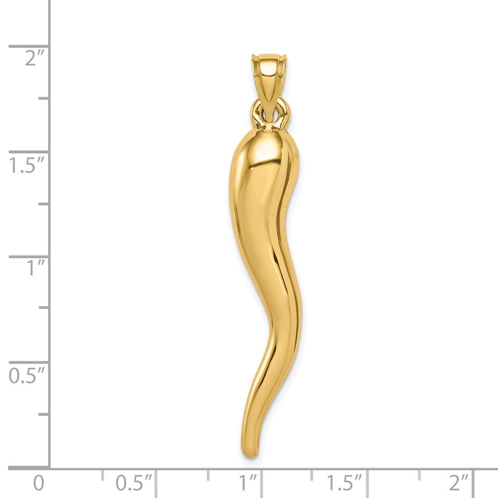14K Yellow Gold Hollow 3D Italian Horn Pendant