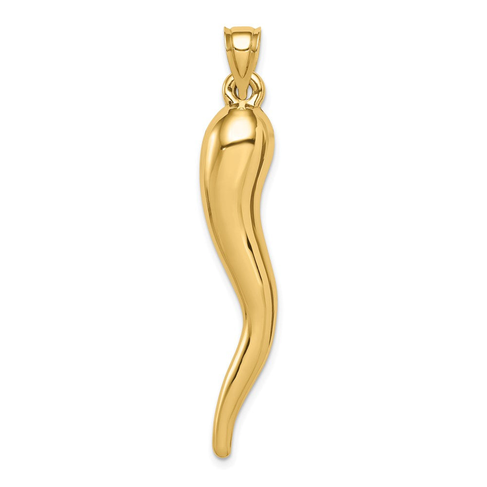 14K Yellow Gold Hollow 3D Italian Horn Pendant