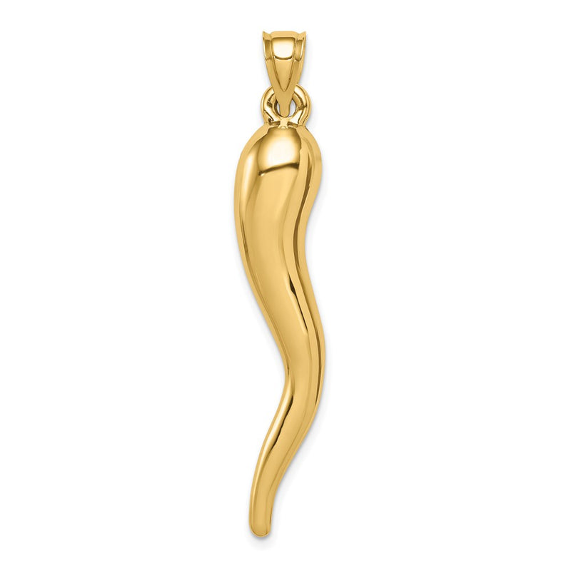 14K Yellow Gold Hollow 3D Italian Horn Pendant