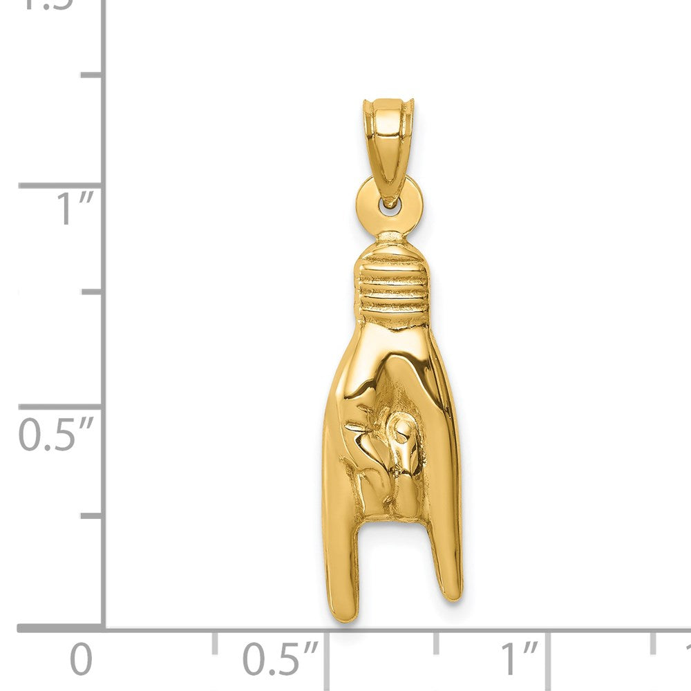 14K Yellow Gold 3D Hollow Rock On Sign Charm