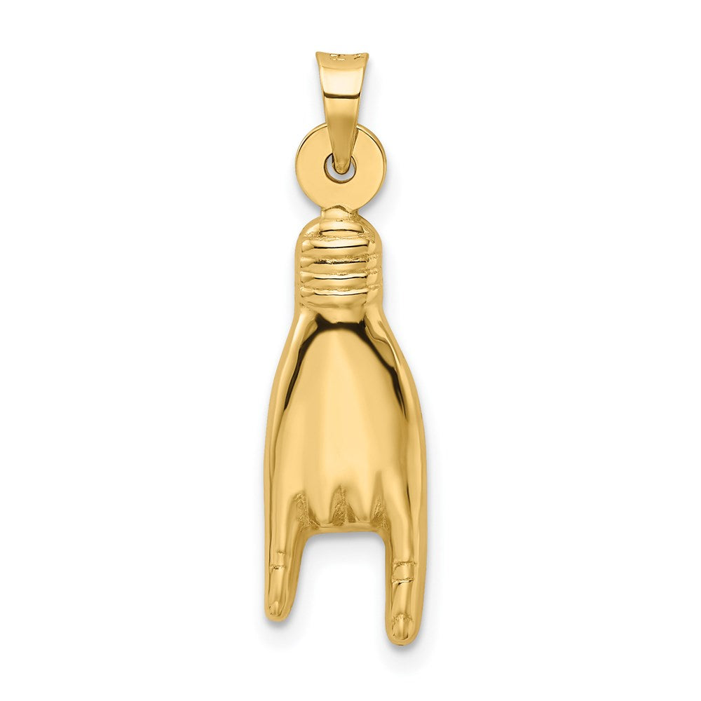 14K Yellow Gold 3D Hollow Rock On Sign Charm