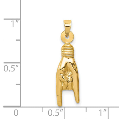 14K Yellow Gold 3D Hollow Rock On Sign Charm