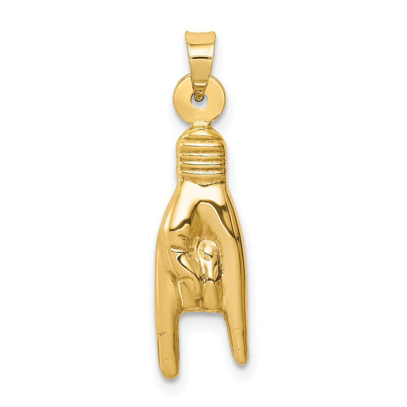 14K Yellow Gold 3D Hollow Rock On Sign Charm