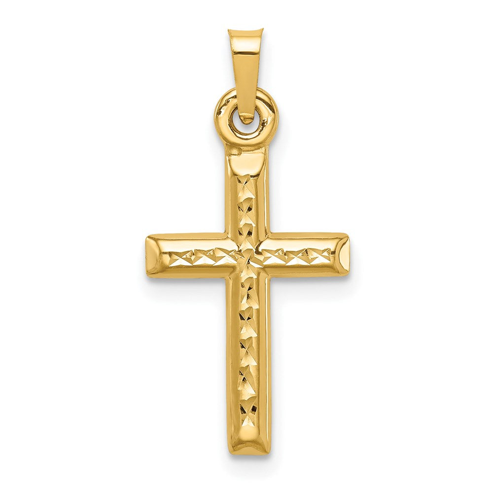 14K Yellow Gold Hollow Diamond-Cut Cross Pendant