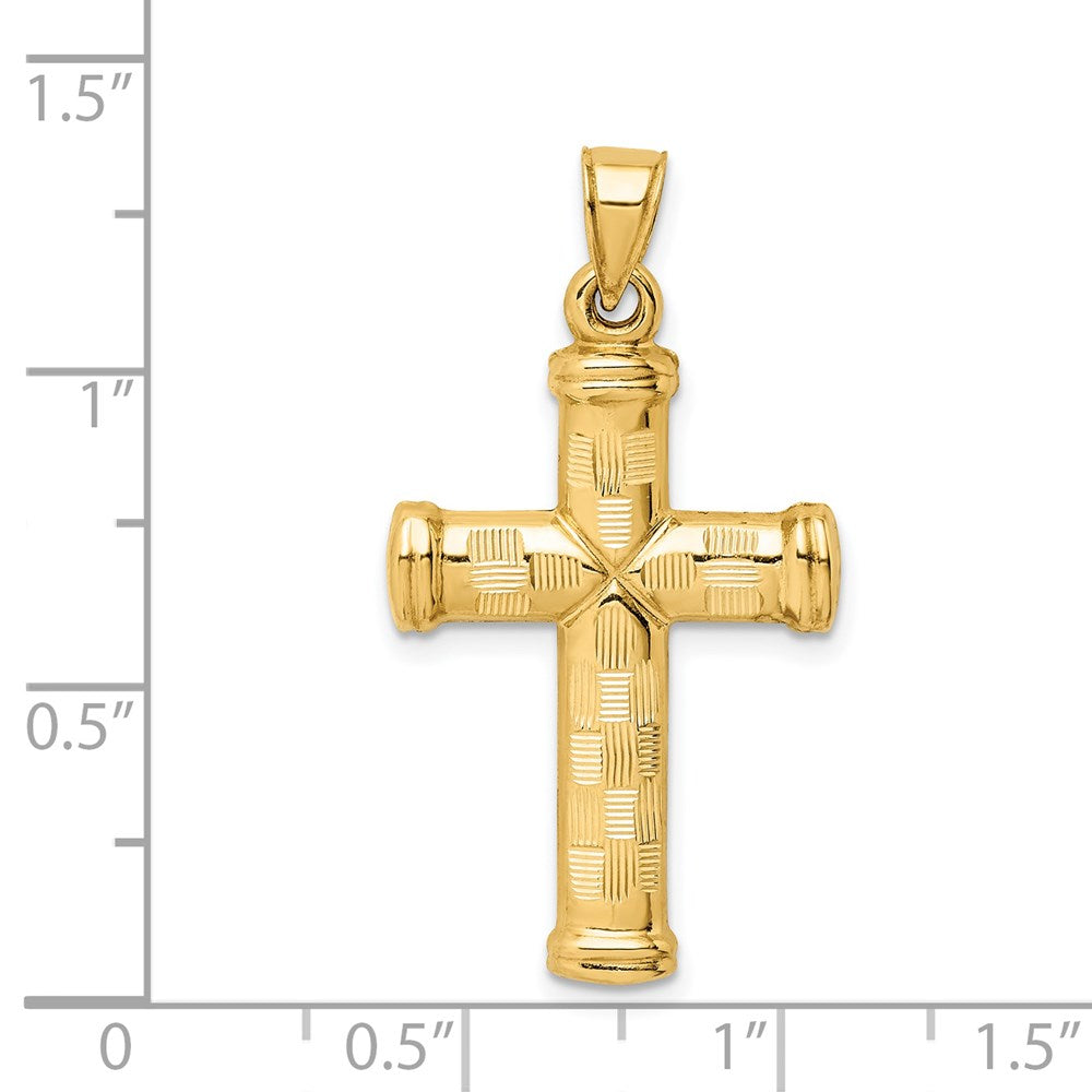 14K Yellow Gold Hollow Diamond-Cut Cross Pendant