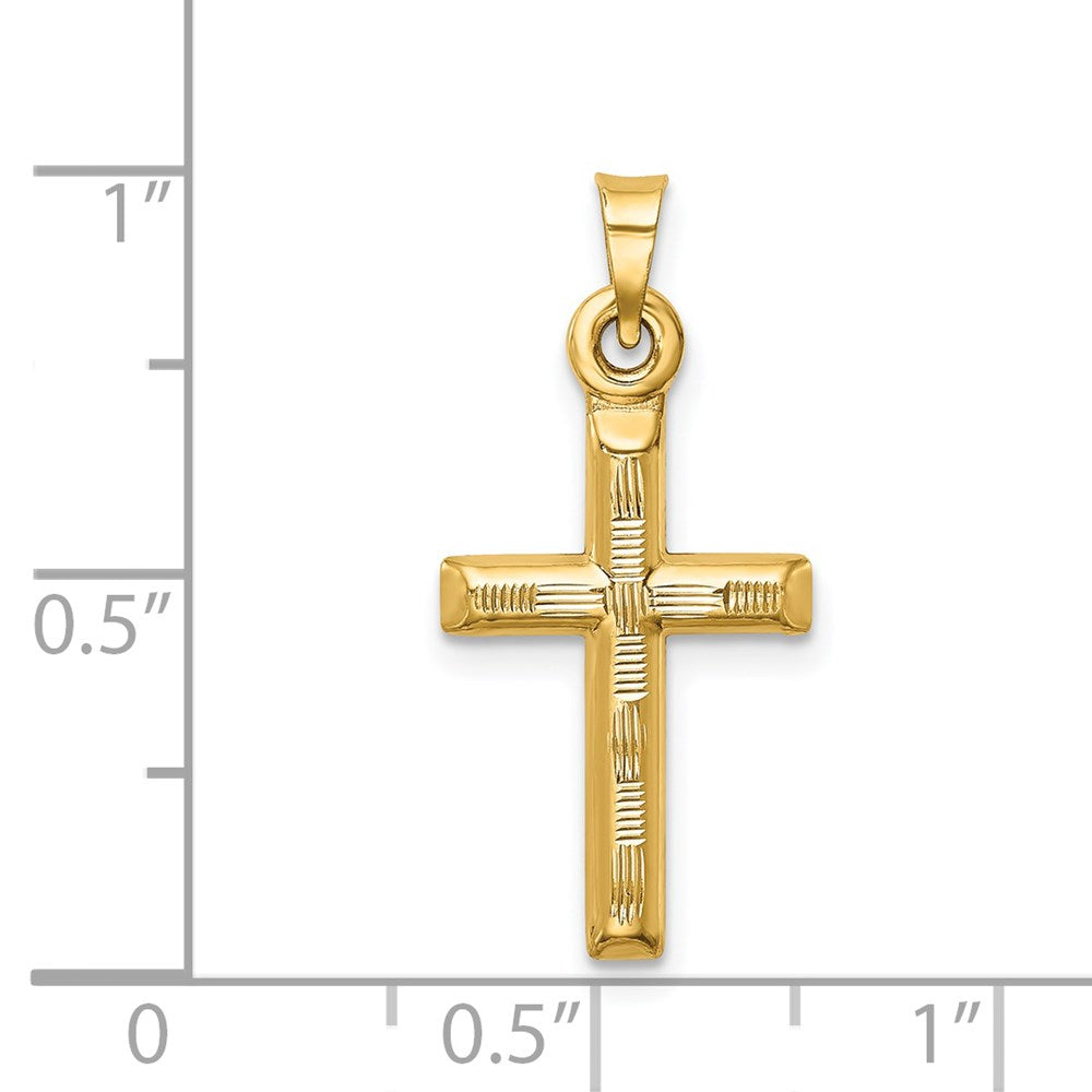14K Yellow Gold Hollow Diamond-Cut Cross Pendant