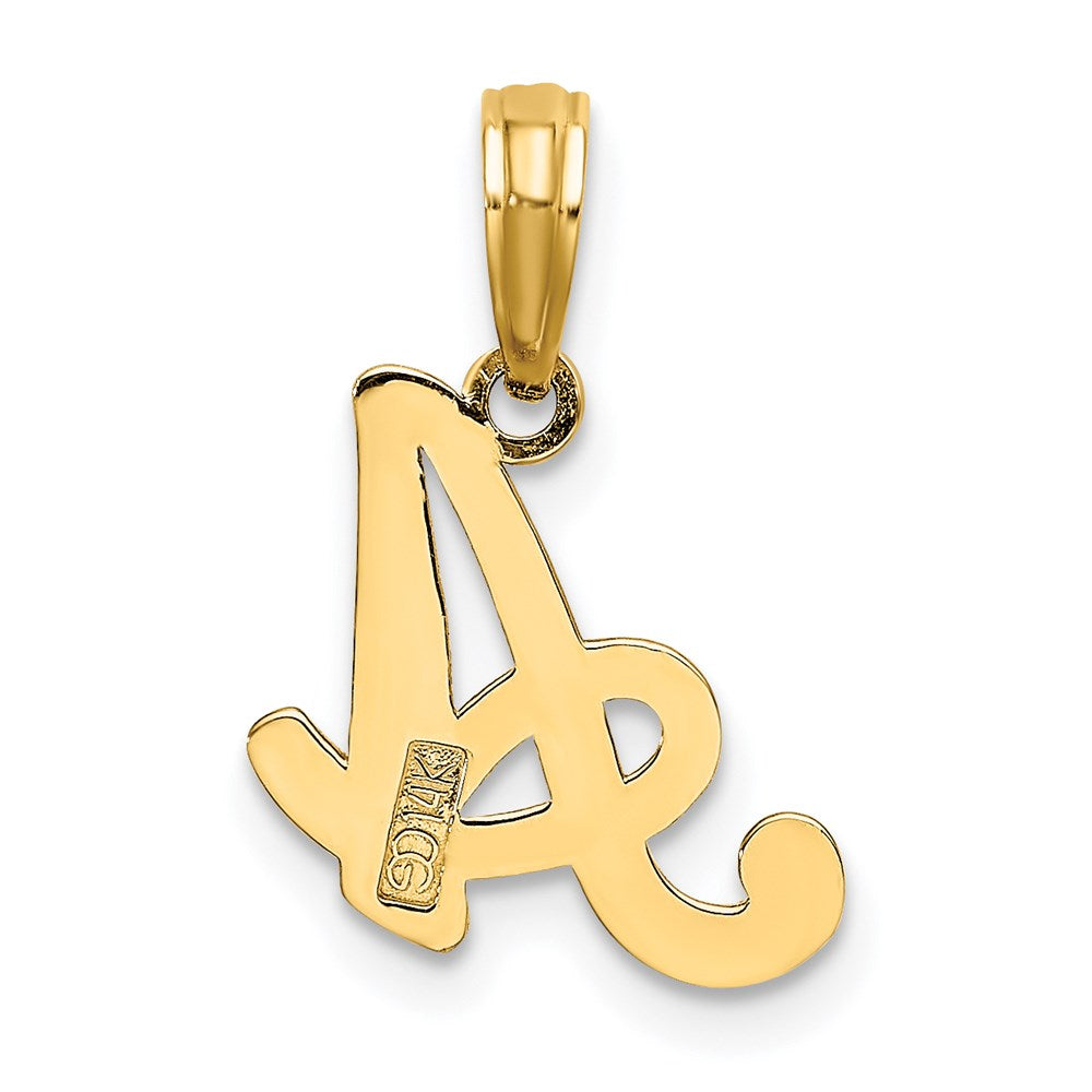 14K Yellow Gold 14Ky Script Letter A Initial Pendant