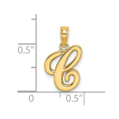 14K Yellow Gold 14Ky Script Letter C Initial Pendant
