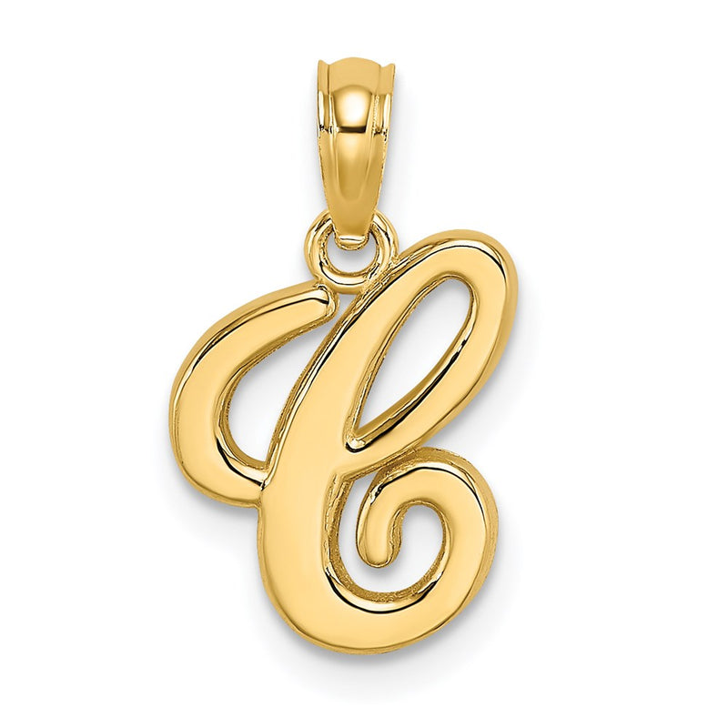 14K Yellow Gold 14Ky Script Letter C Initial Pendant
