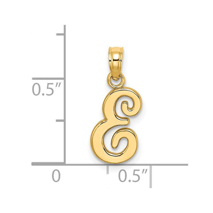 14K Yellow Gold 14Ky Script Letter E Initial Pendant
