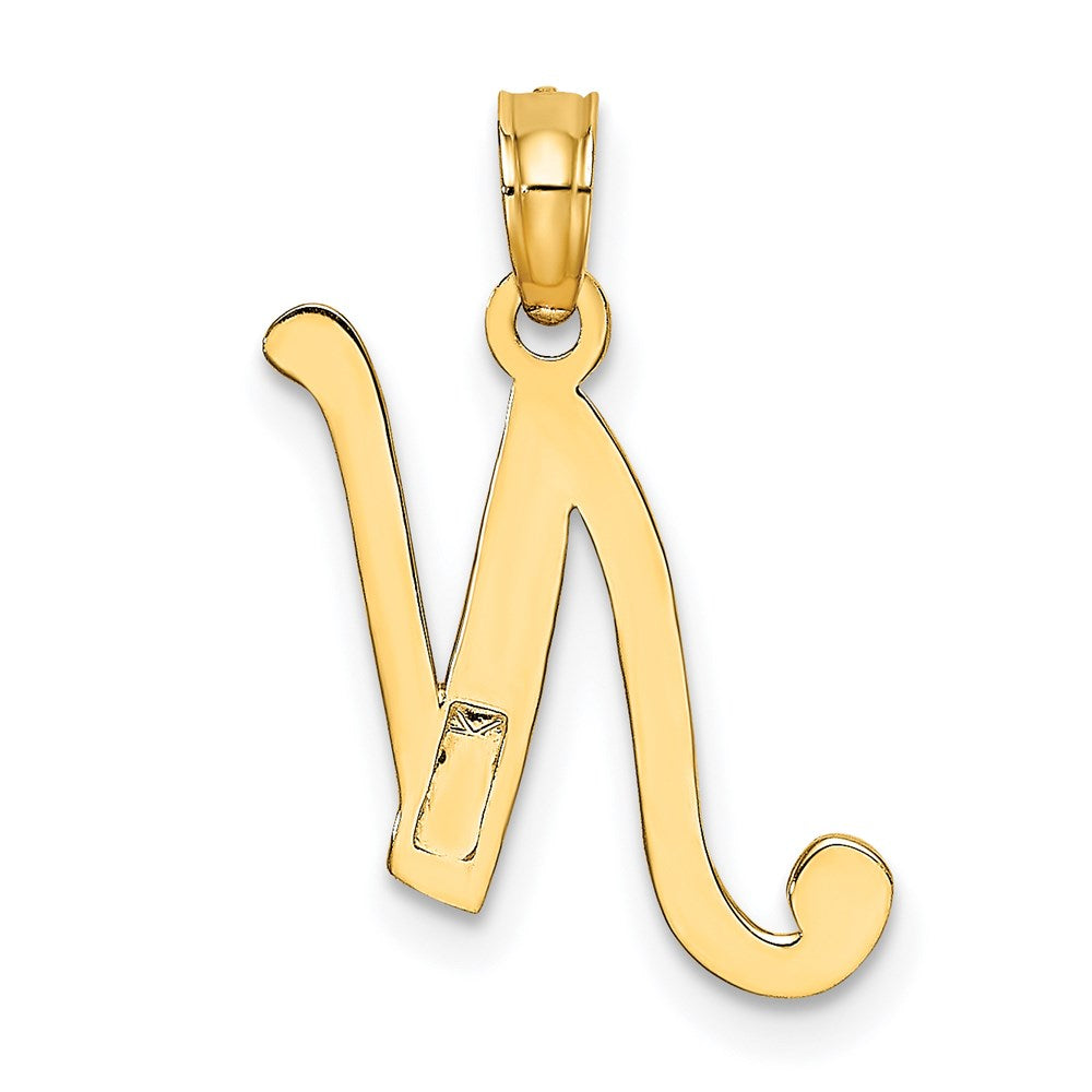 14K Yellow Gold 14Ky Script Letter N Initial Pendant
