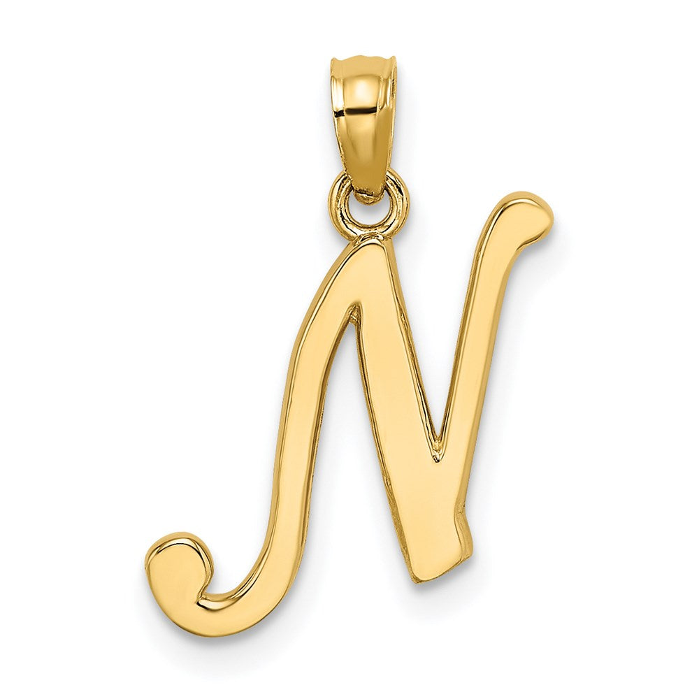 14K Yellow Gold 14Ky Script Letter N Initial Pendant