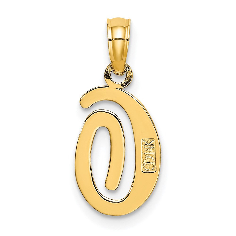 14K Yellow Gold 14Ky Script Letter O Initial Pendant